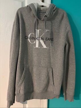 Calvin Klein Men’s Large Gray Logo Pullover Hoodie